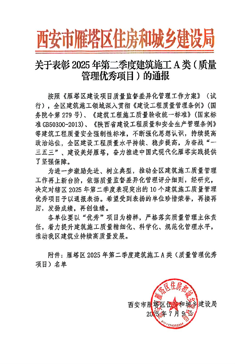2025年第二季度建筑施工A類（質(zhì)量管理優(yōu)秀項(xiàng)目）